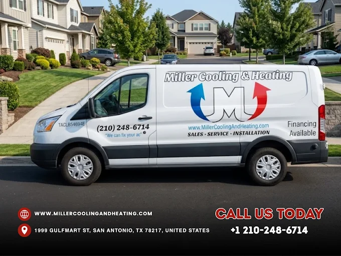 Miller Cooling & Heating branded service van in San Antonio, TX